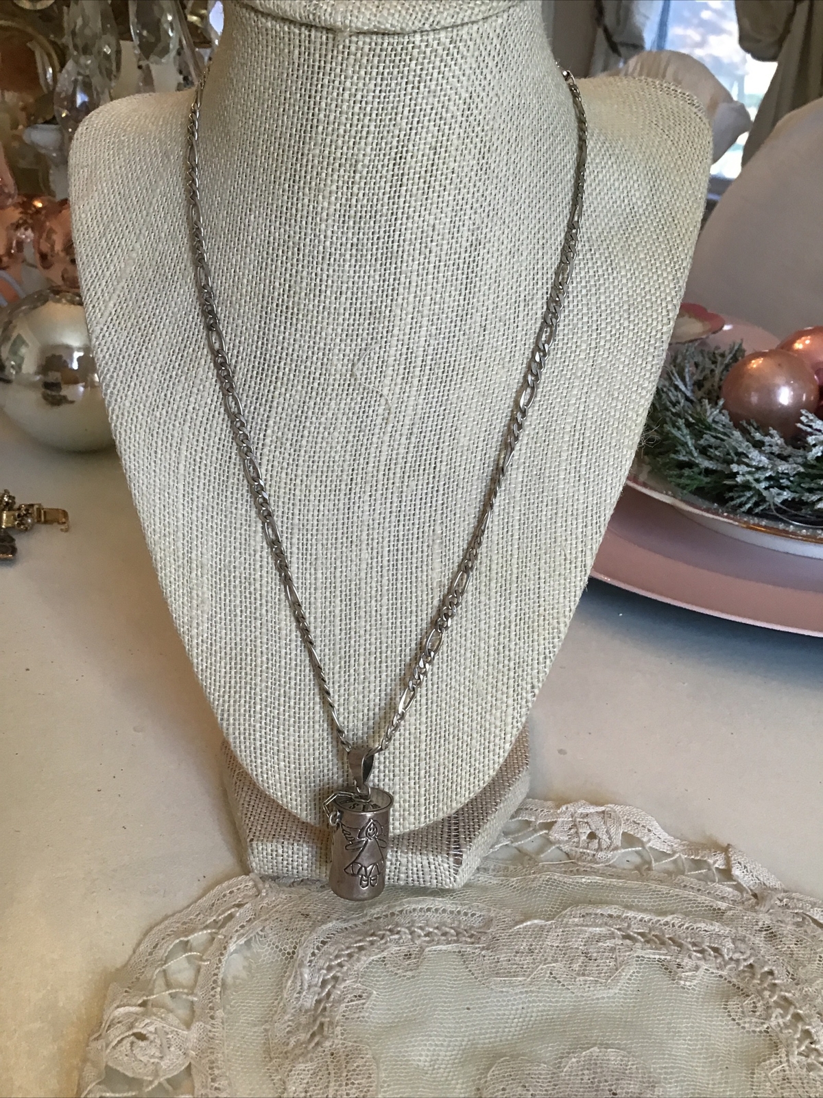 Mexico 925 Sterling Silver Signed eFs Wish Necklace Angels Italy 925 Chain 18.8g
