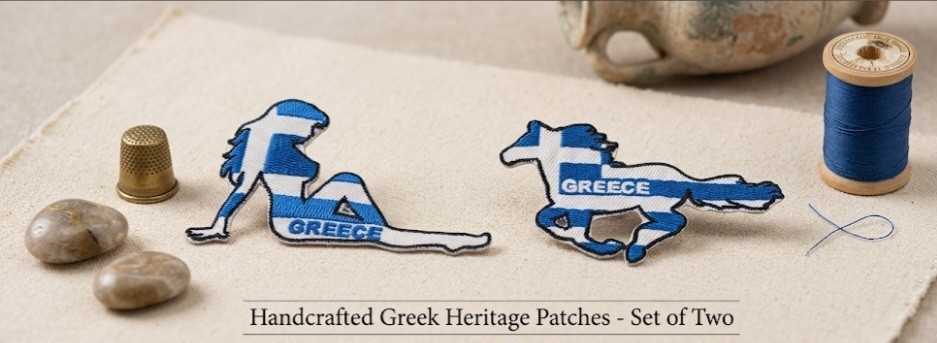 Greece Flag Embroidered Patch Set – Iconic Silhouette Designs (Woman & Horse).