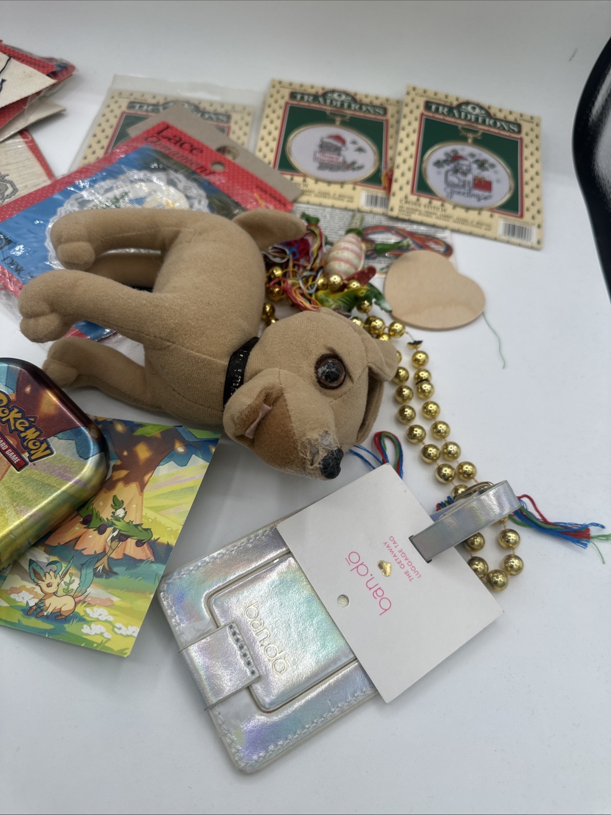 Junk Drawer Lot Miscellaneous VTG Cross Stitch Pokemon Cards Xmas Friends Naruto