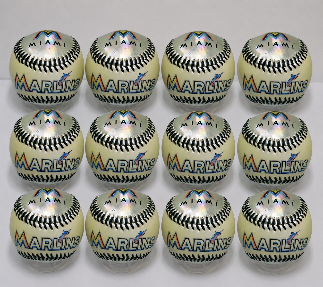 MIAMI MARLINS Chrome and White Collectible Souvenir Baseball Lot of 12