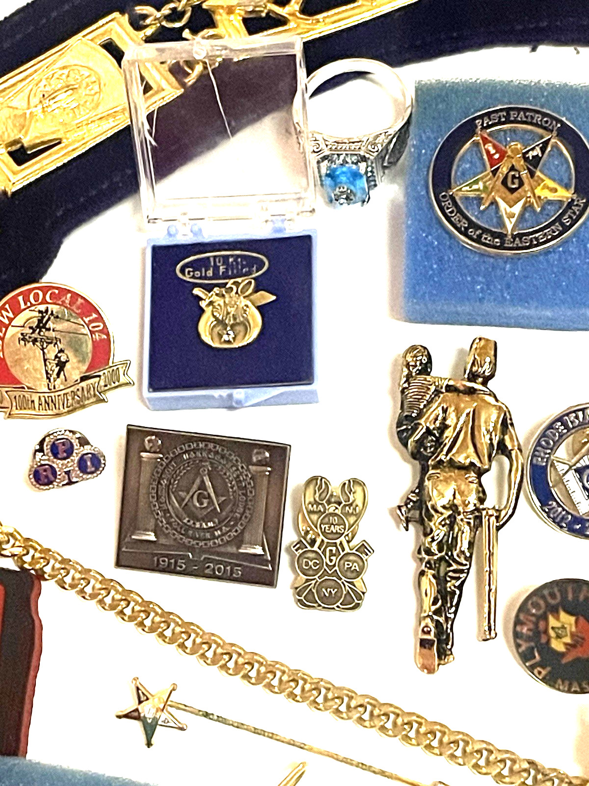 Vintage Junk Drawer Masonic Lot Silver Gold Jewelry Token Coin Medal Collar Old