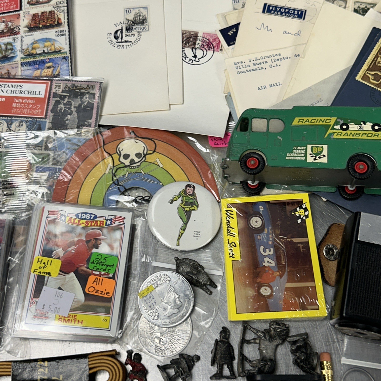 Junk Drawer Job Lot Baseball Card Stamp Jewelry Camera Metal Toys Car Coin #2