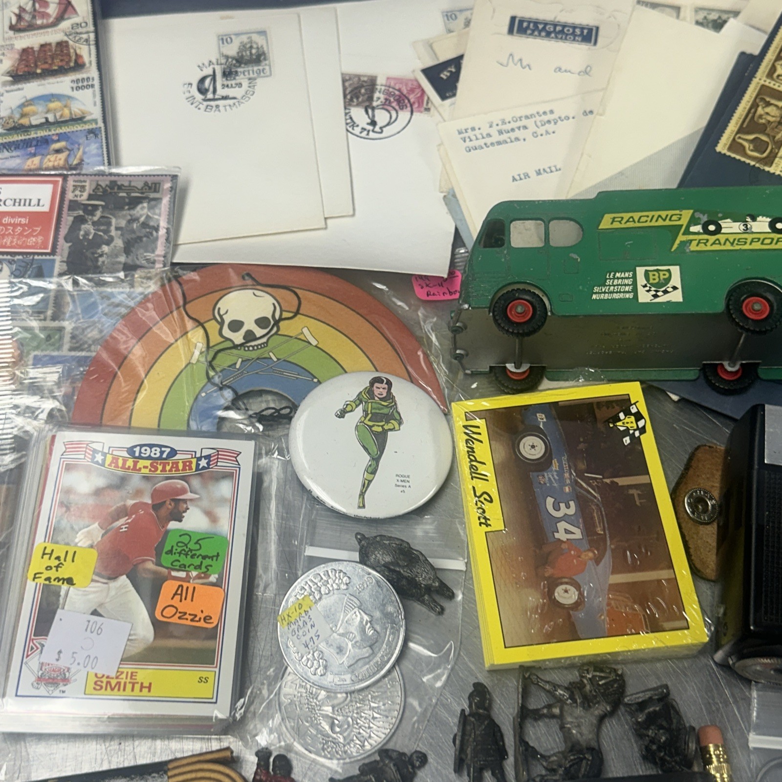 Junk Drawer Job Lot Baseball Card Stamp Jewelry Camera Metal Toys Car Coin #2