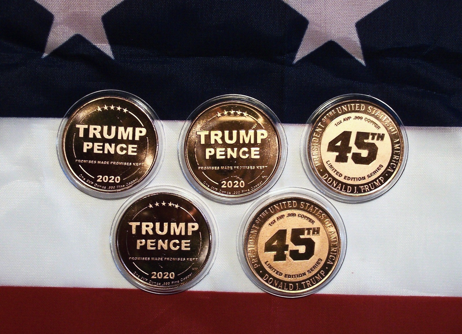 Set of Five – 2020 Donald J. Trump 45th President of the USA – Copper Rounds