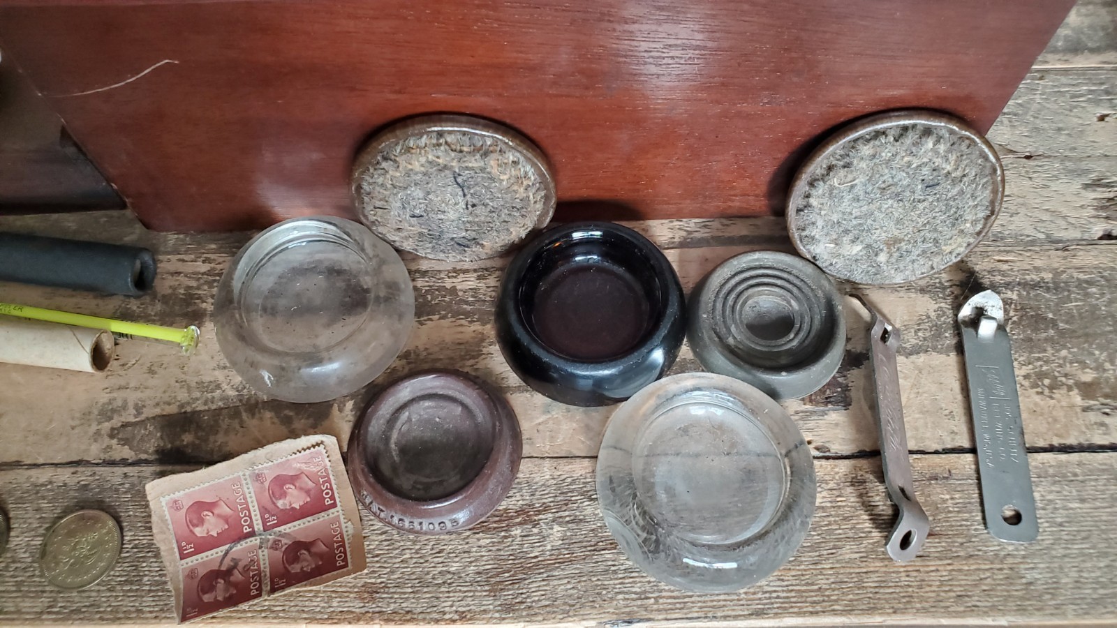 VTG Junk Drawer Mixed Lot Arcade Coins Stamps Lab Tools Wooden Boxes Lone Ranger