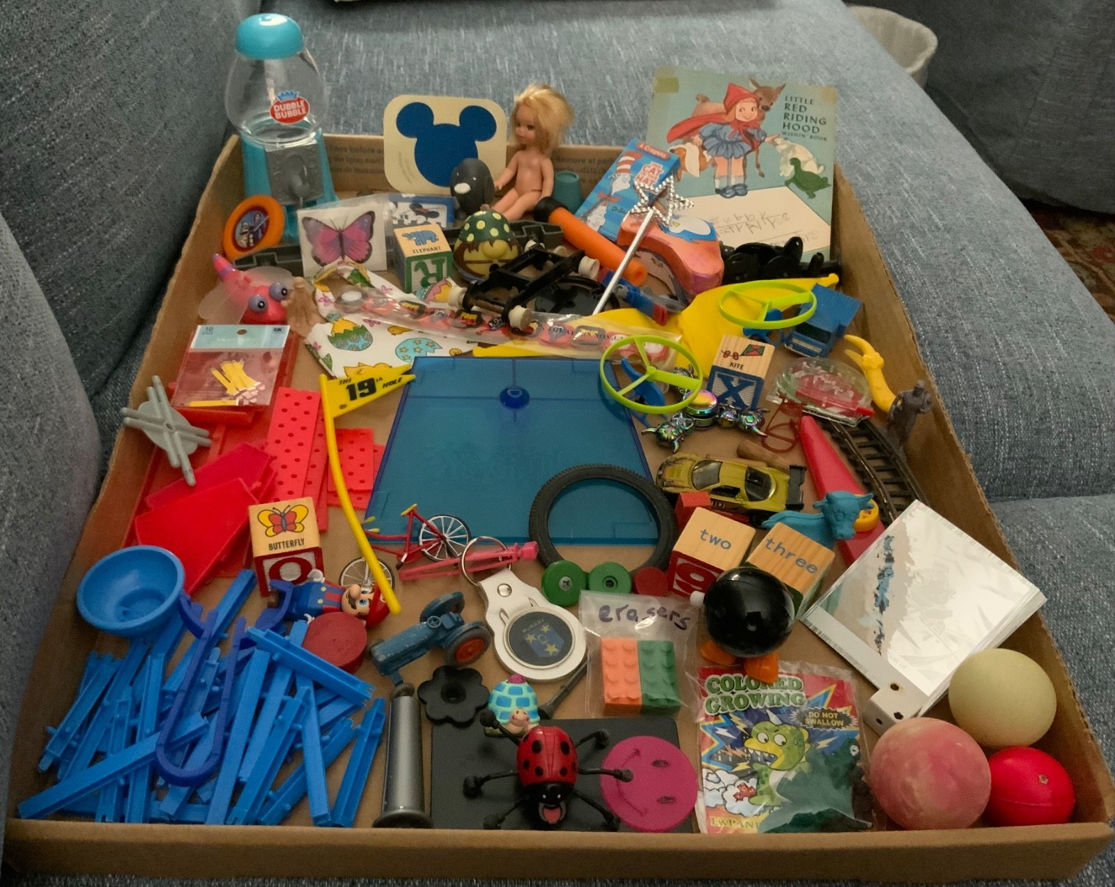 VTG Junk Drawer Lot Assemblage Art Mixed Media Small TOYS 1.75# Balls Cars Doll