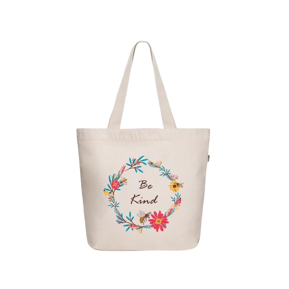 Ecoright Canvas Tote Bag for Women, Large Zipper Tote with Pocket