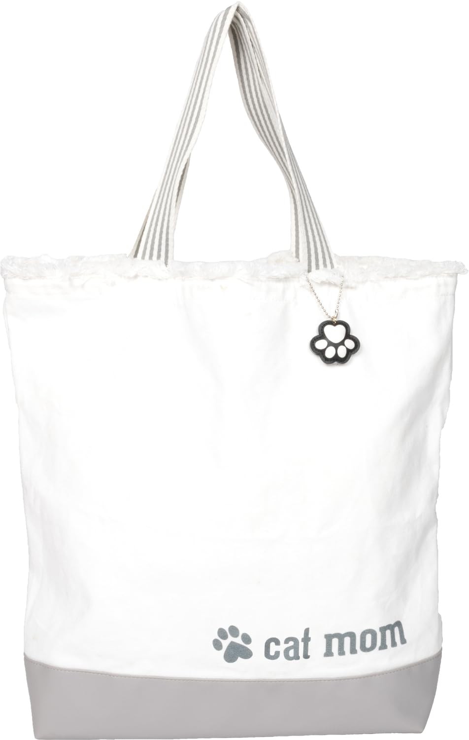 Pavilion Mom Fringe Tote Bag 15×18.5″ Double Handle Cat Lover Gray Cream