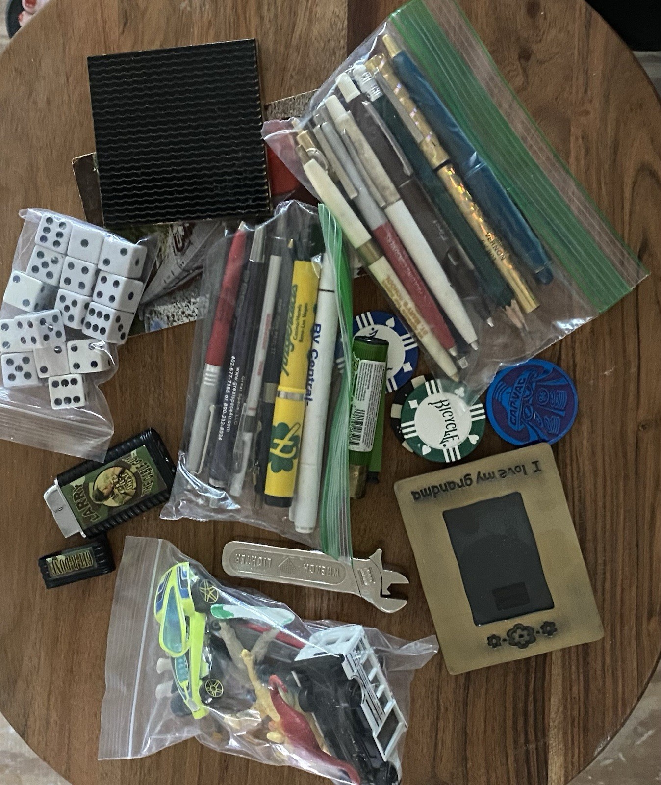 Vintage Estate JUNK DRAWER Lot Advertising Pens Lighters Toys Dice