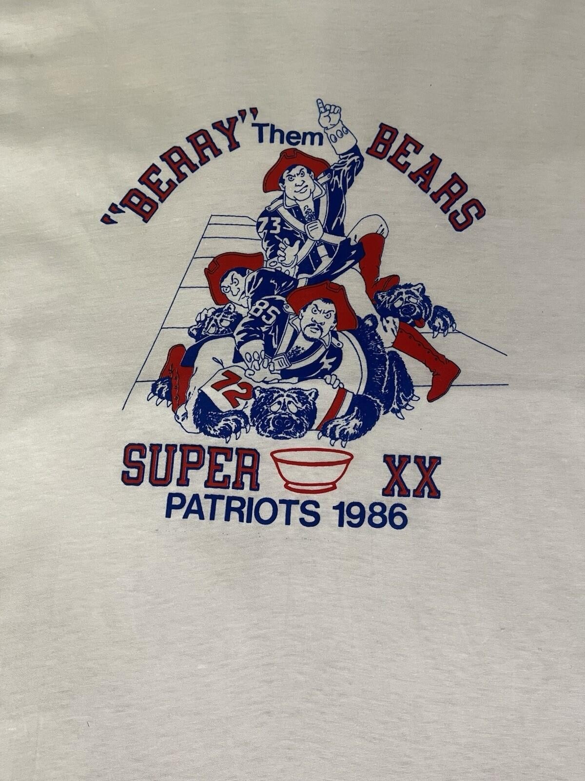 VTG 80s Hanes Fifty-Fifty New England Patriots BERRY THE BEARS Super Bowl Tee XL