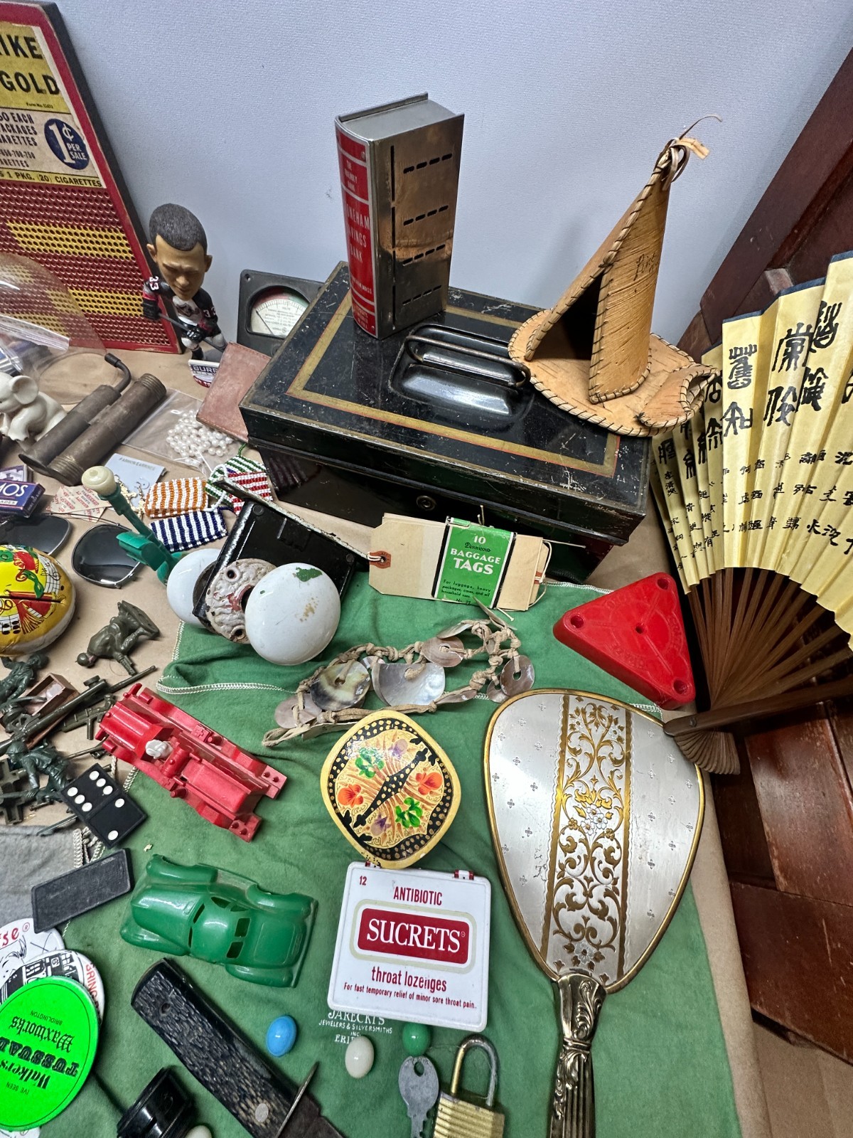 Junk Drawer Lot #4 – Random Antique Vintage Smalls – Advertising, Coins, Toys