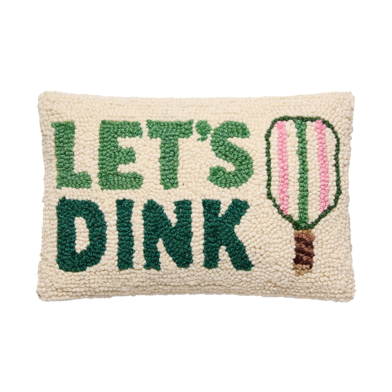 Peking Handicraft Let’s Dink Hooked Throw Pillow 12 Inch Cream Green