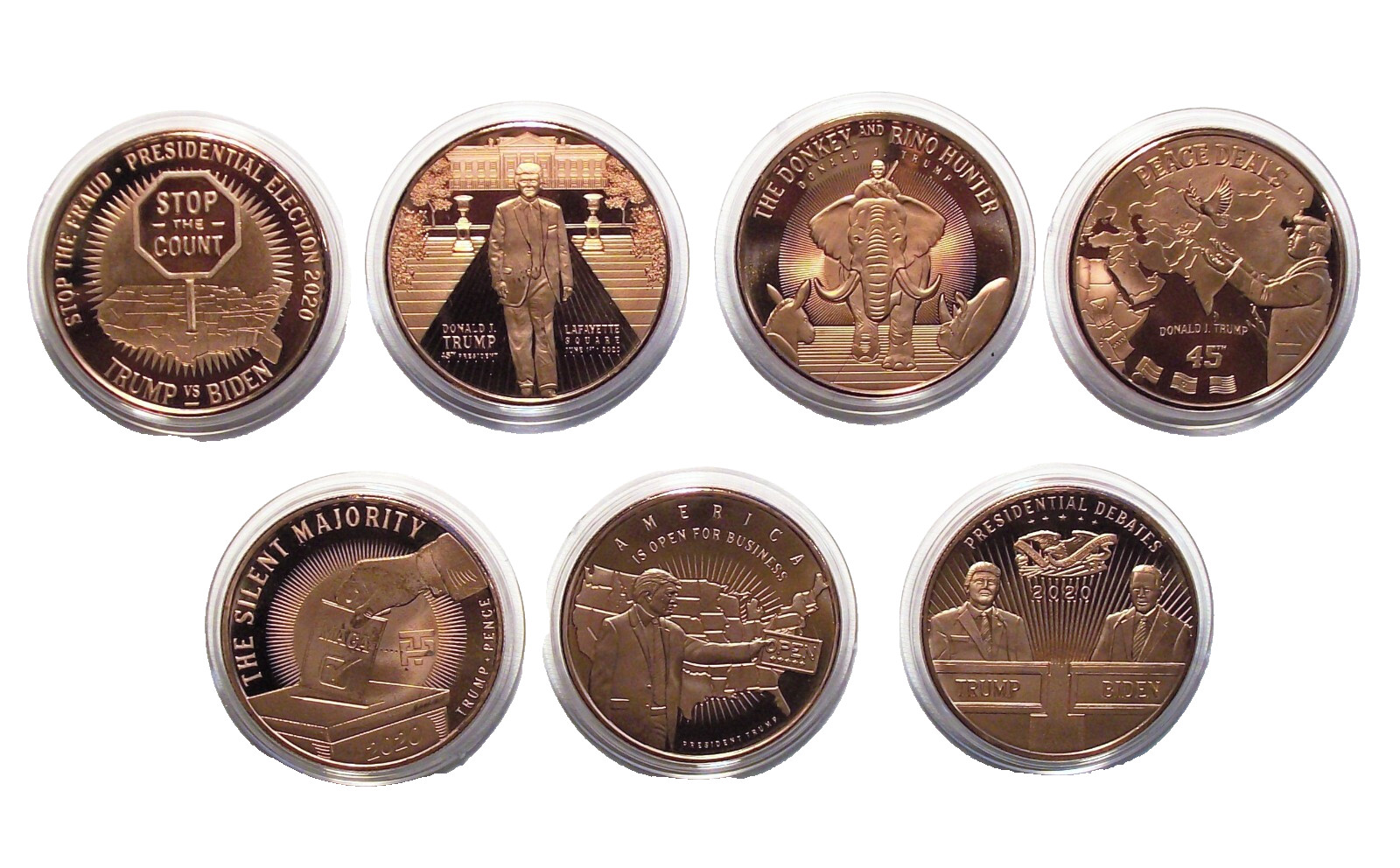 Lot of Seven – 2020 Donald J. Trump & Pence Copper Rounds