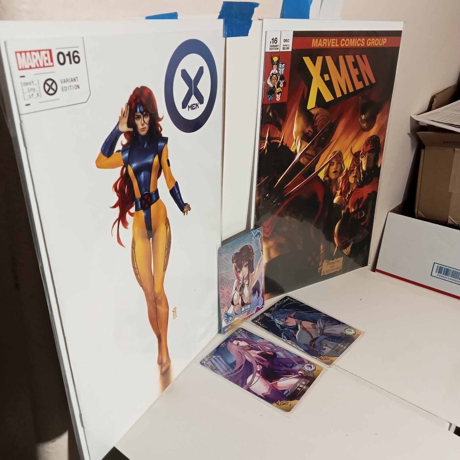 LOT OF 2 X-MEN MIGUEL MERCADO TRADE VARIANT COMICS + 3 GODDESS STORY HOLO CARDS