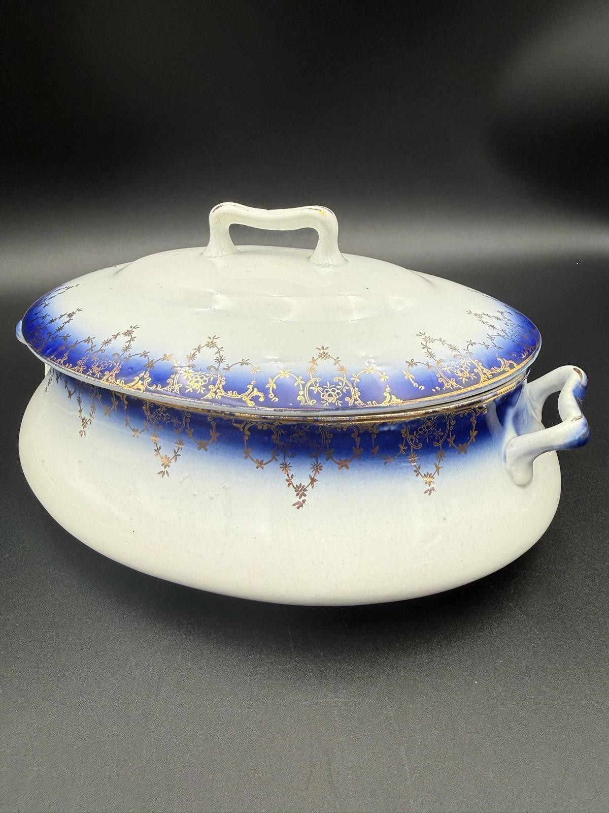Antique Flow Blue Covered Dish No. 6 – Imperial China