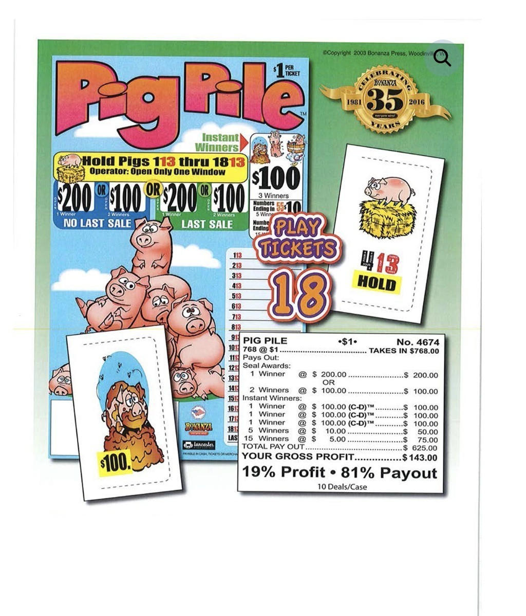 Pull Tab – Hard Card – Tickets Game – Holder – Pig Pile 768 ct
