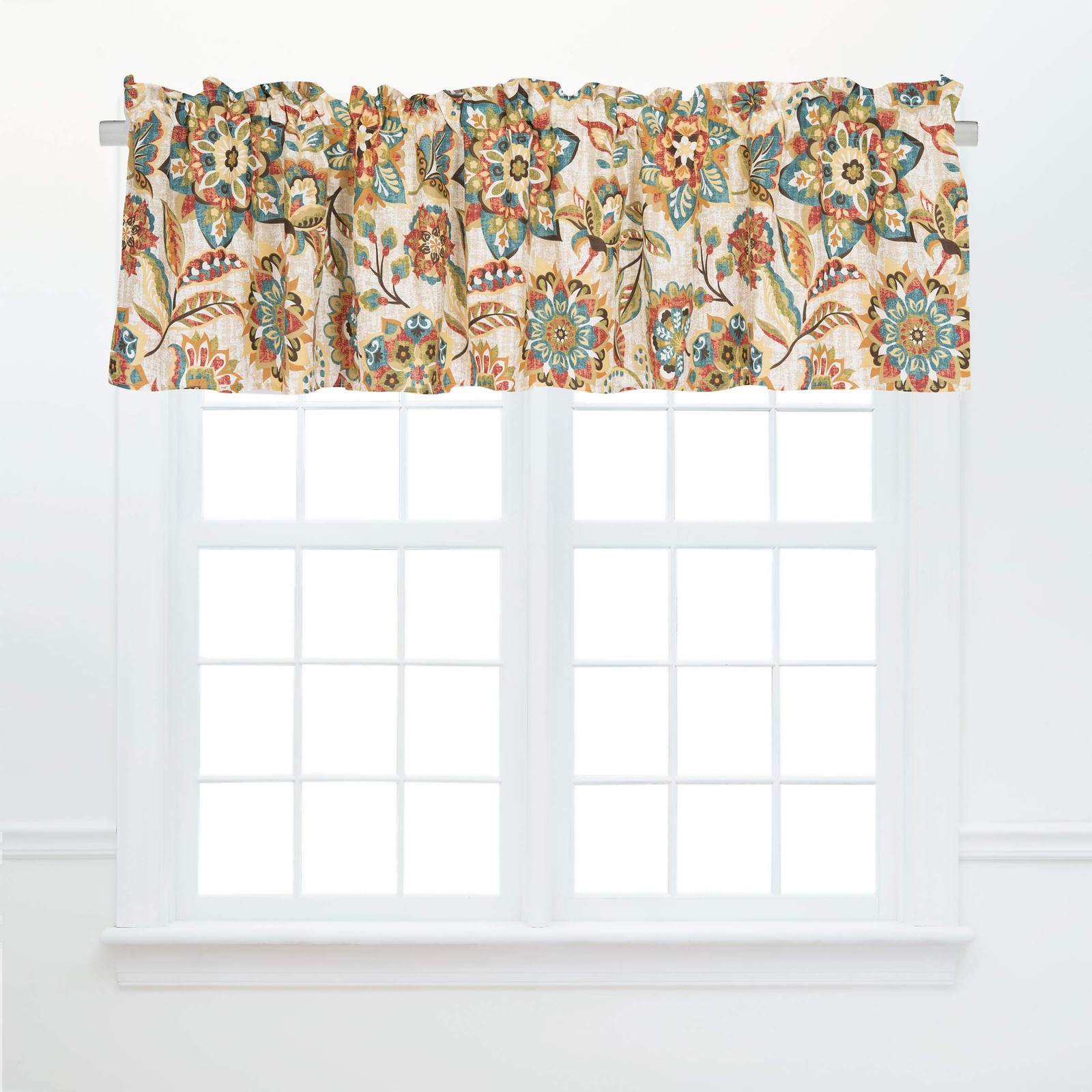 C&F Home Fiona Jacobean Cotton Window Valance, 72×15.5″, Cream Cocoa Sage
