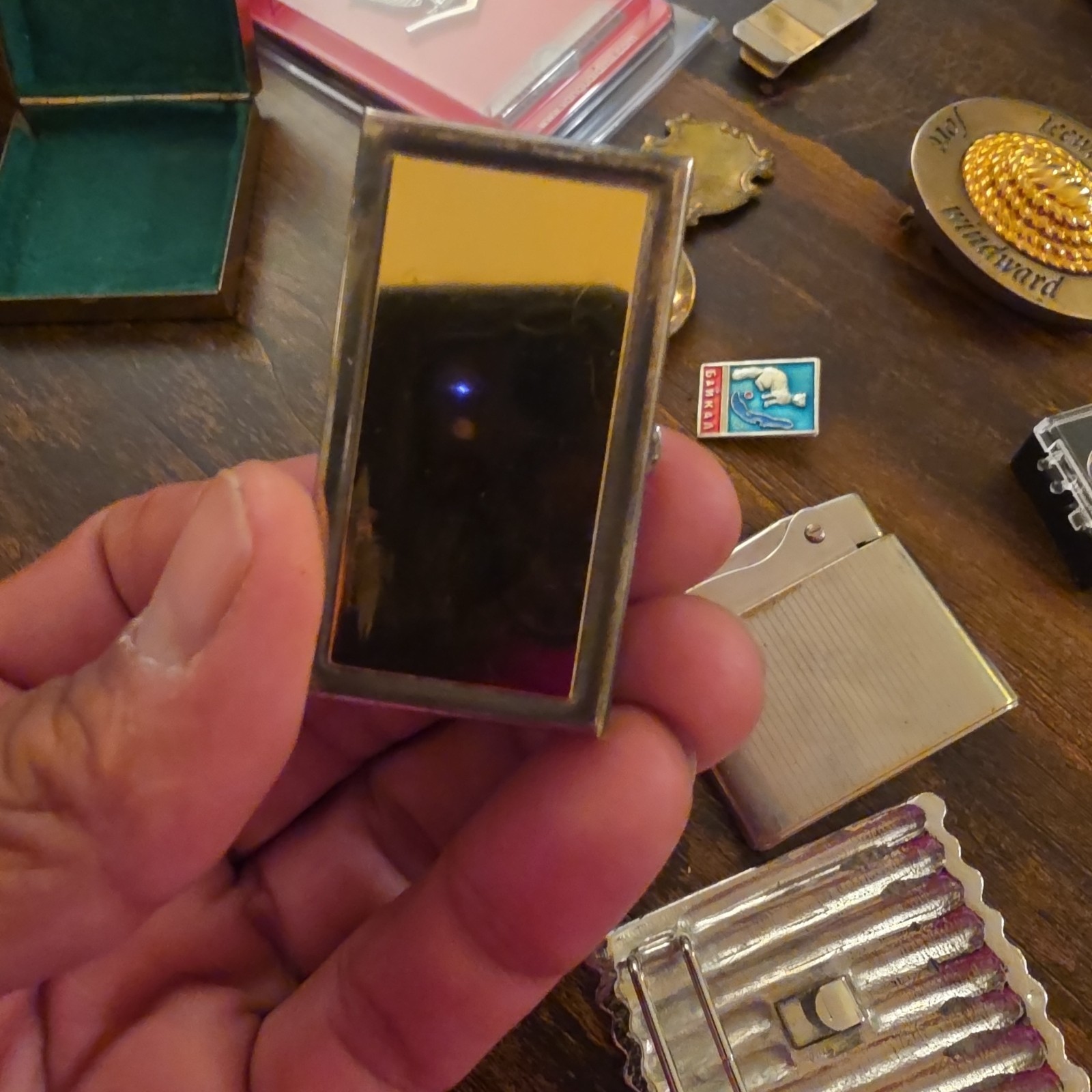 Vintage Junk Drawer Lot of Small Items Pill Box Buckle 10 Money Clip Mirror