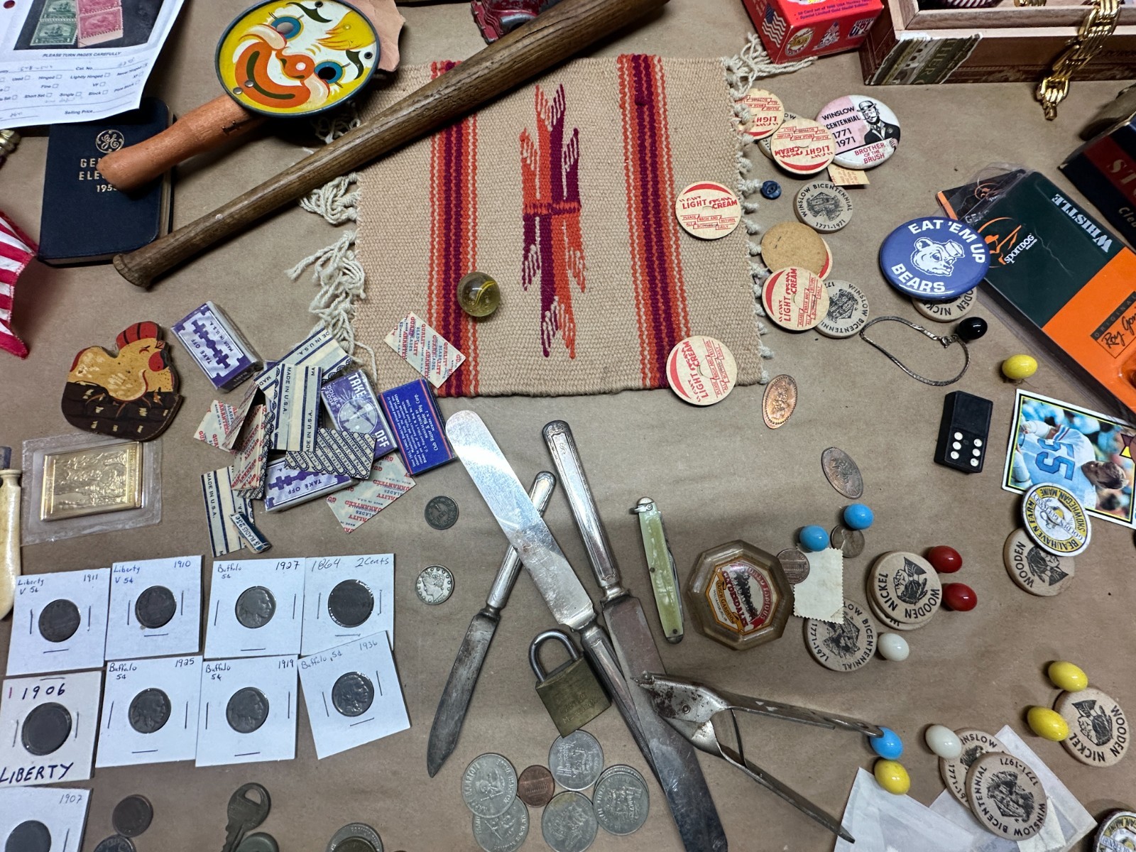 Junk Drawer Lot #5 – Random Antique Vintage Smalls – Coins Cards Jewelry Money