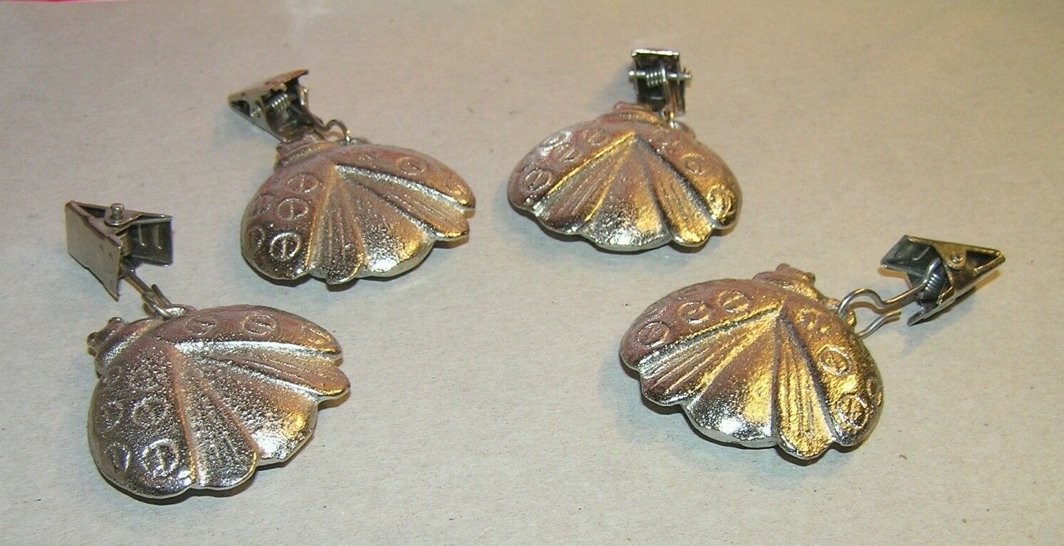 4 Piece Silver Toned Metal Lady Bug Designed Name Tag / Place Setting Holders