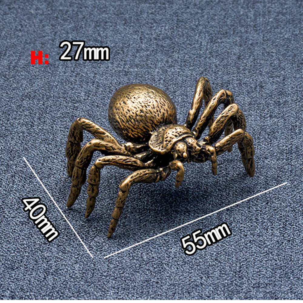 2Pcs Small Brass Spider Animal Statue Mini Sculpture Tabletop Home Decor Gift US