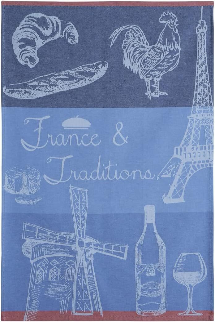 Coucke French Cotton Jacquard Towel, France et Tradition, Blue, 20-Inches
