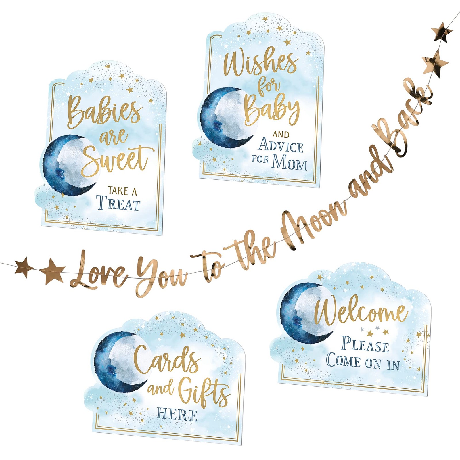 Lillian Rose Love You to the Moon and Back Baby Shower Sign Blue Bunting