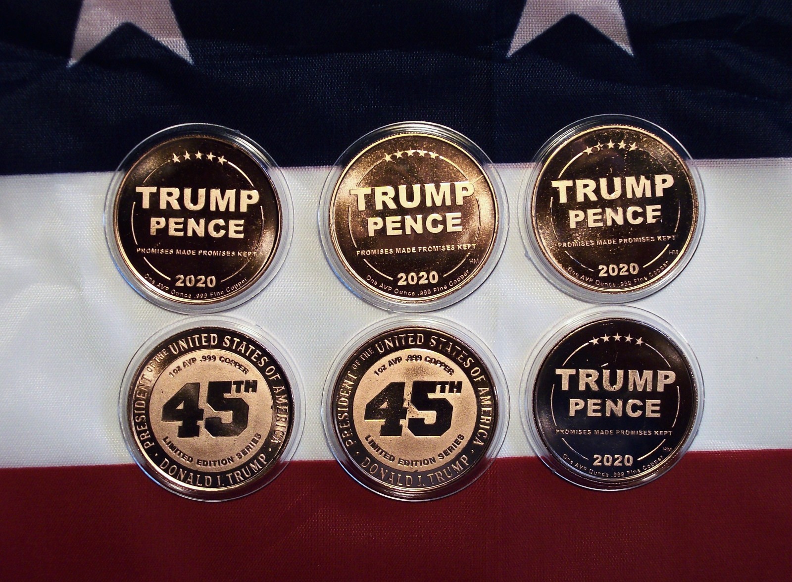Set of Six – 2020 Donald J. Trump 45th President of the USA – Copper Rounds