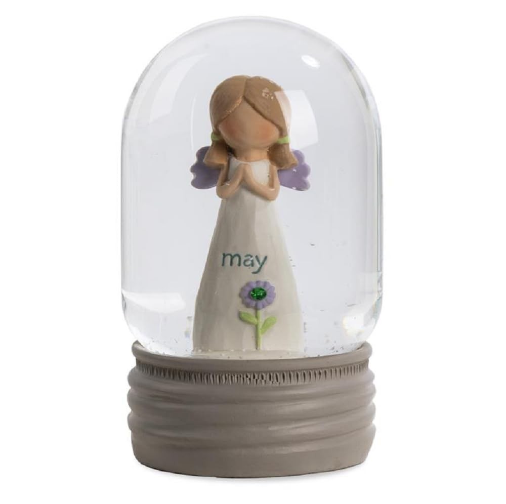 Blossom Bucket May Birthstone Angel Snow Globe 4.25 Inch