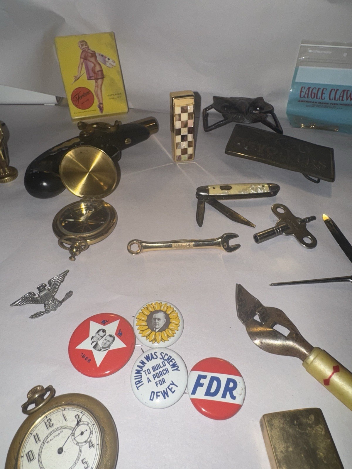 Gentleman’s 24 Pc Lot VTG WW2 Collectibles Pipes Knives Waltham Lighter & More!