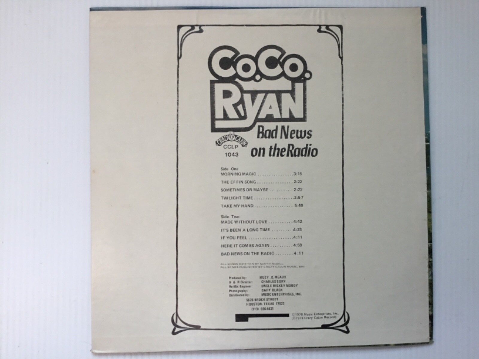 Co. Co. Ryan BAD NEWS ON THE RADIO Cajun/Americana MINT LP+bonus CD Scott McGill