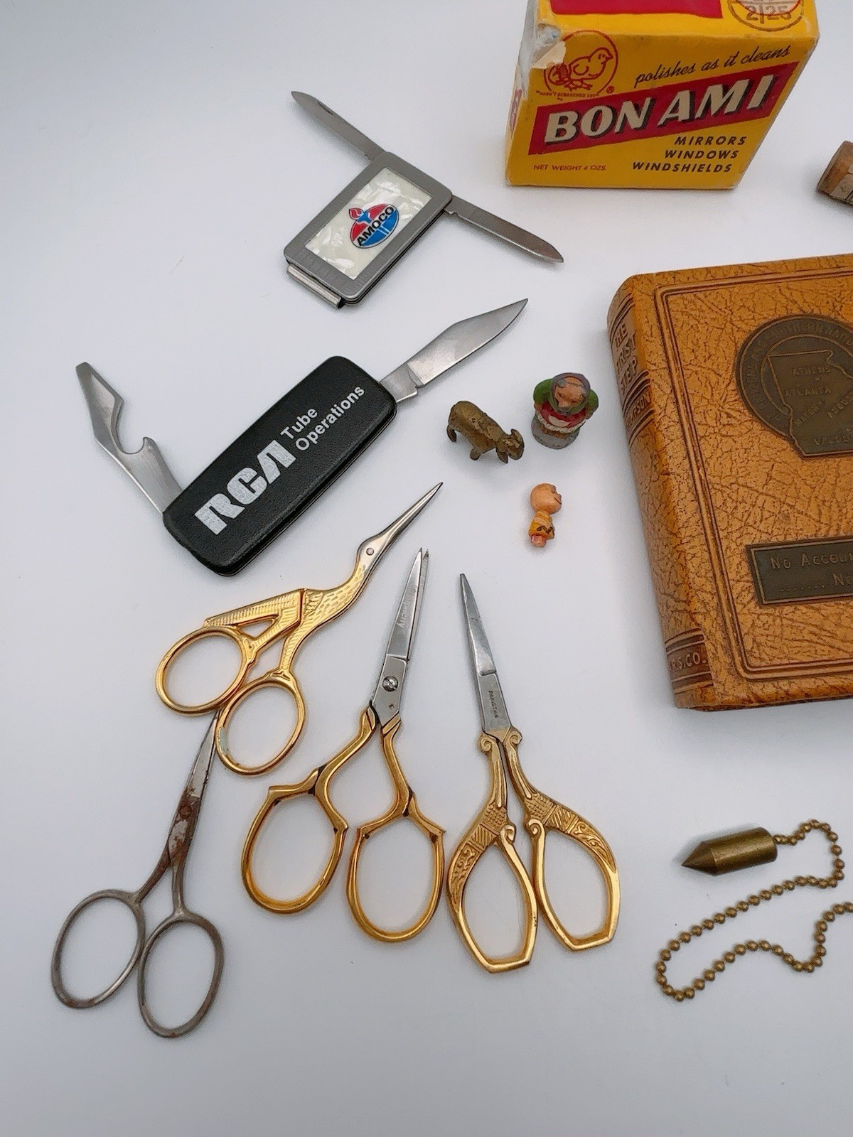 Collectible Lot Scissors Bank Brass Key Pocket Knife Miniatures Silver Spoon