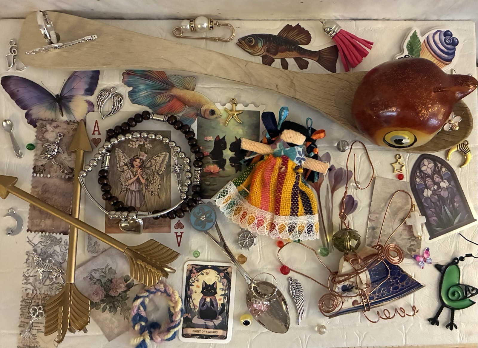 Handmade Cloth Doll Pottery Angel Ornament Jewelry Charms Junk Drawer Art Lot