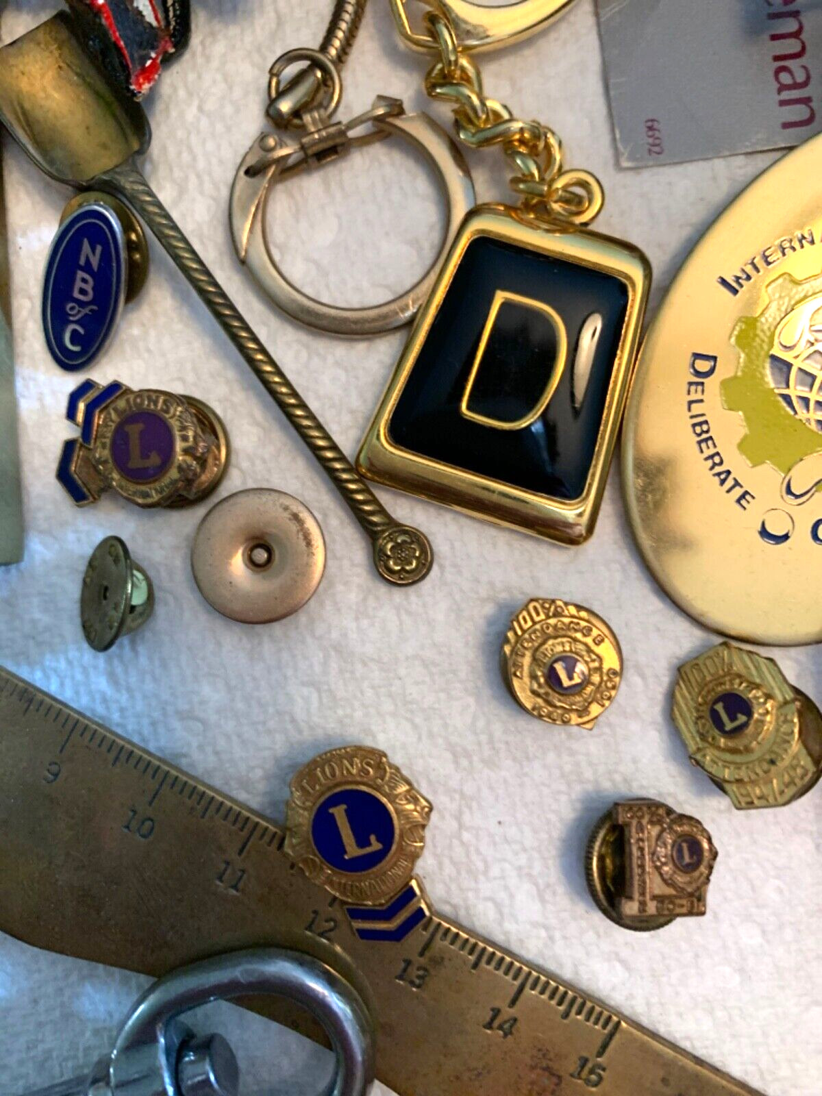 Antique Vintage Junk Drawer Lot Medals Pins Jewelry Coins Fobs Keys