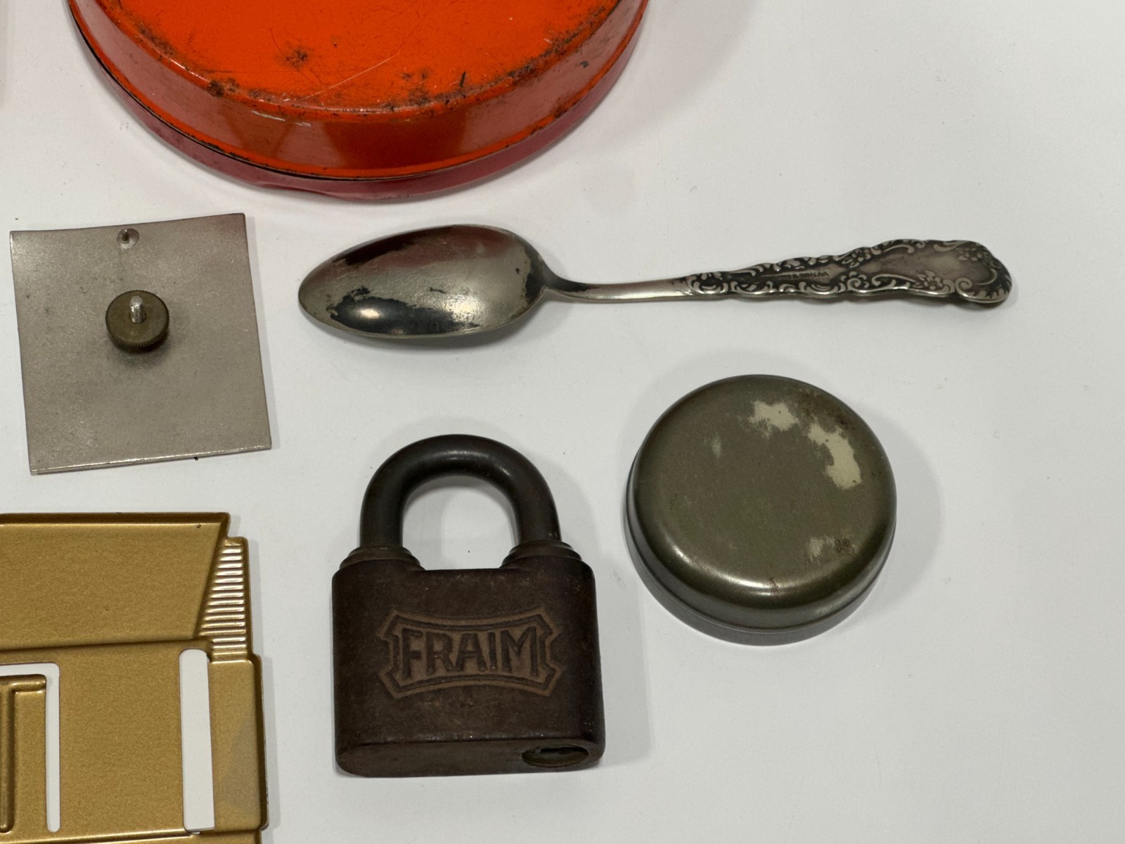Vtg Advertising junk drawer lot lighters tins buckle badge zippo collectible