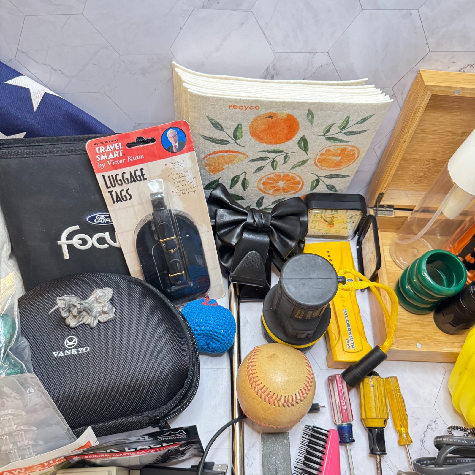 Junk Drawer Lot of 40+ Misc Items Vintage Tools Hat Scale Household Items Etc