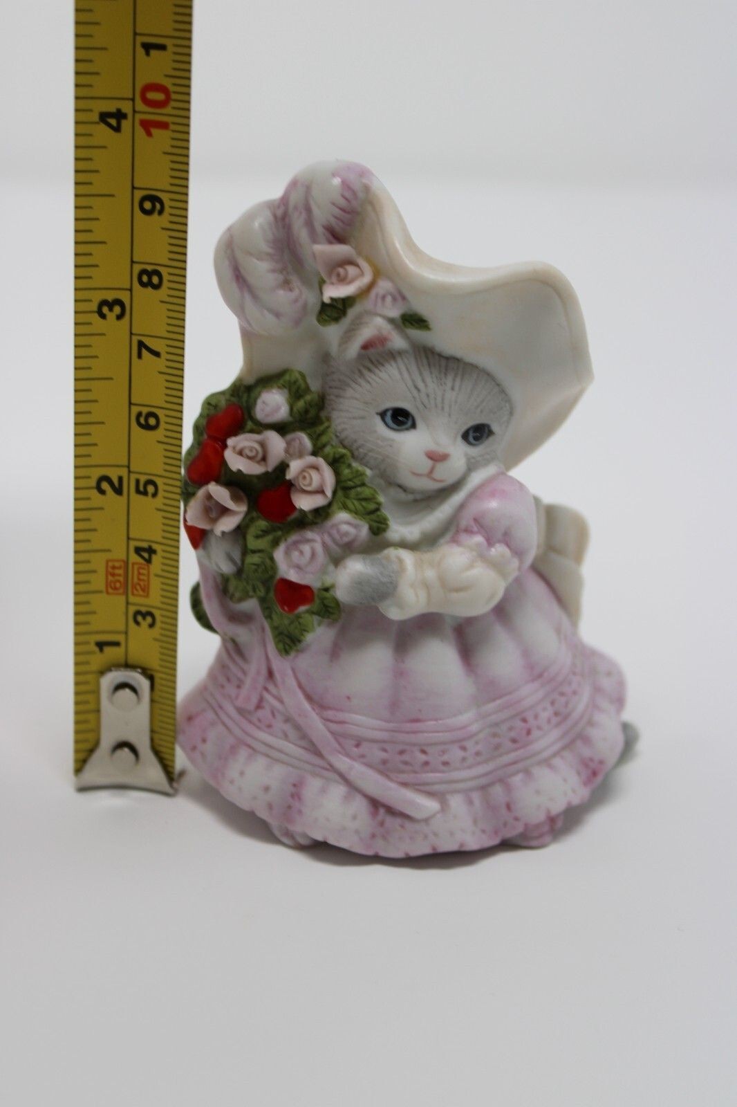 Vintage Schmid Kitty Cucumber Figurine Priscilla 1985 Cat Rose Hat Porcelain