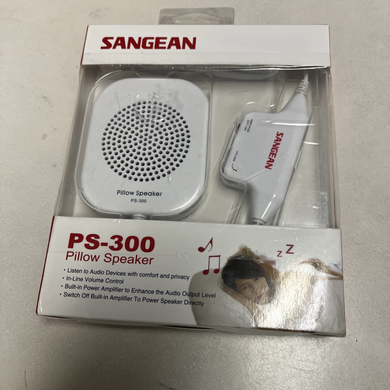 Sangean PS-300 Pillow Speaker with in-line Volume Control and Amplifier (White)