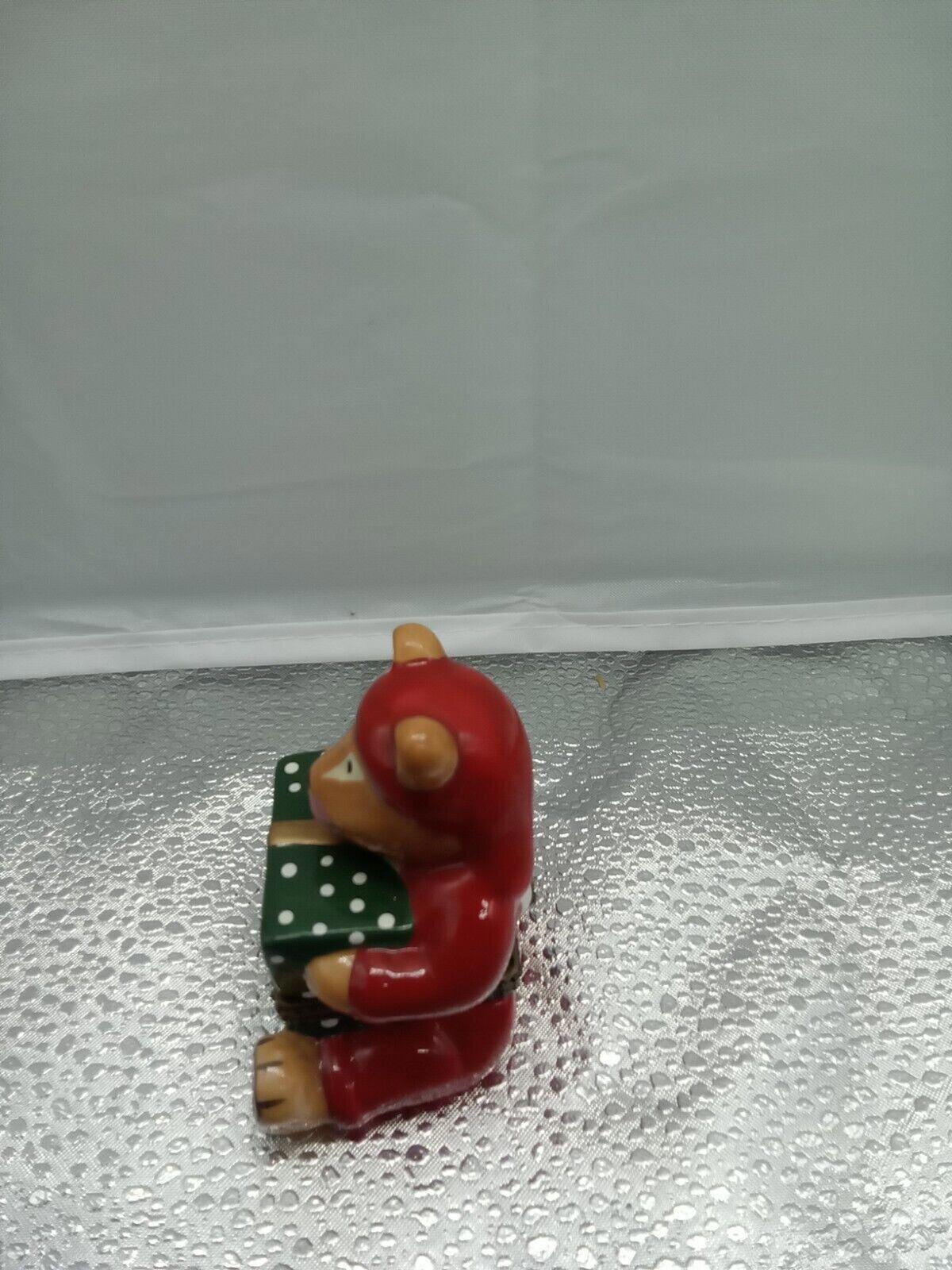 Vintage Trinket Jewelry Dish W/ Tip Sweet Dreams Bear. Red Pillow Christmas
