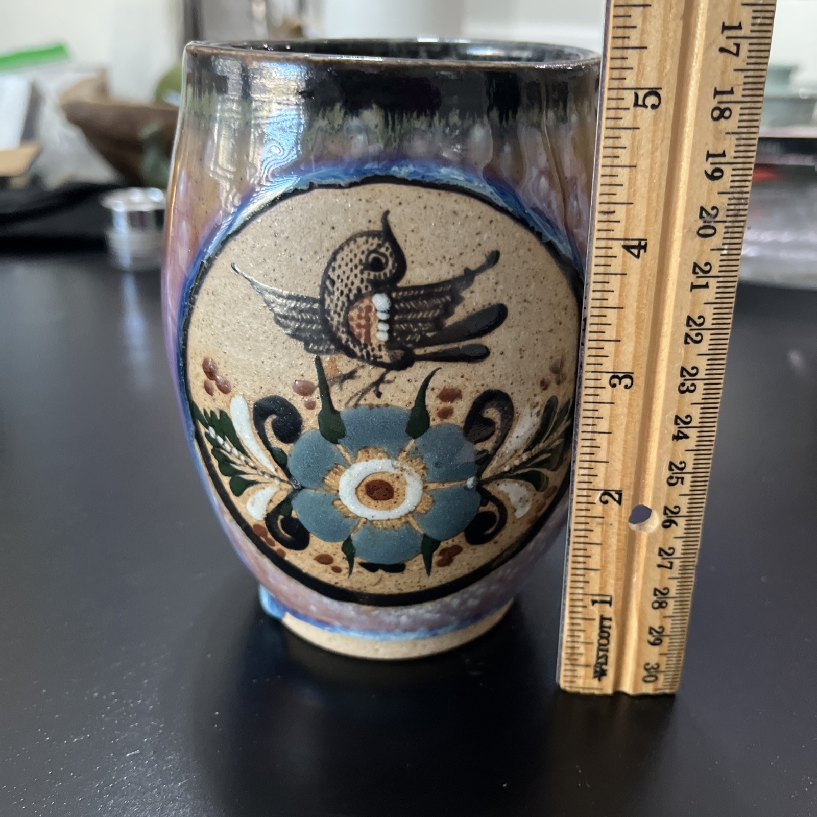 Vintage Tonala Cancun Mexican Mug Very Ornate Detailed Gorgeous Drip Glaze