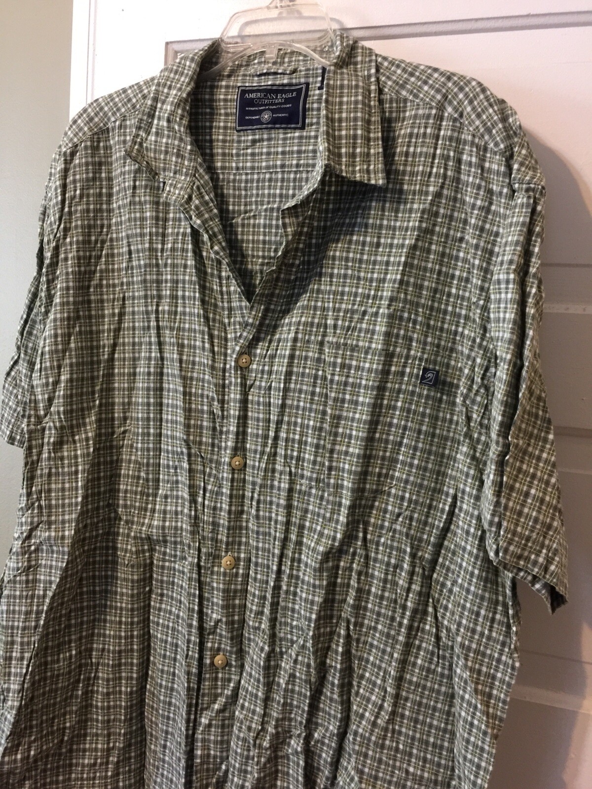 VTG American Eagle Men’s Plaid Hawaiian Short Sleeve Button Down Shirt Size XXL