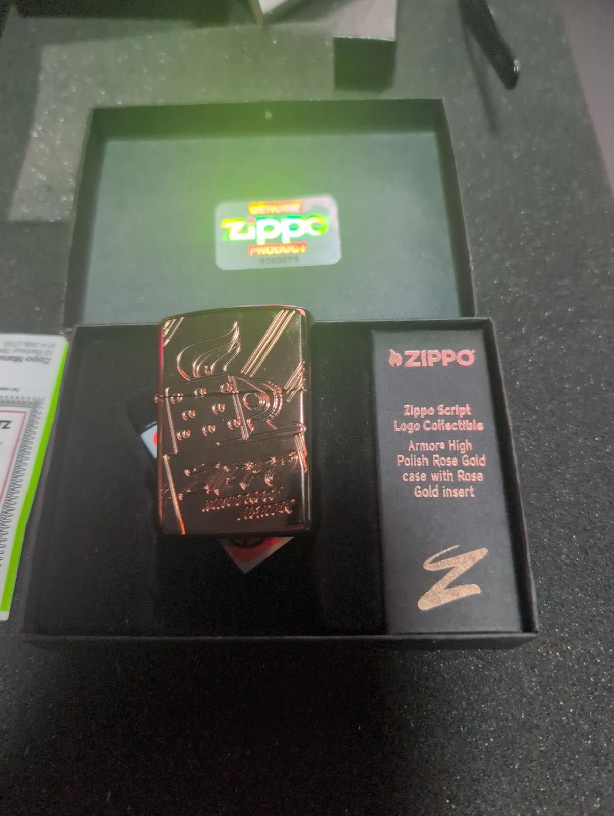 Zippo Lighter: Zippo Script Logo Collectible, Armor Engraved – High Polish Rose
