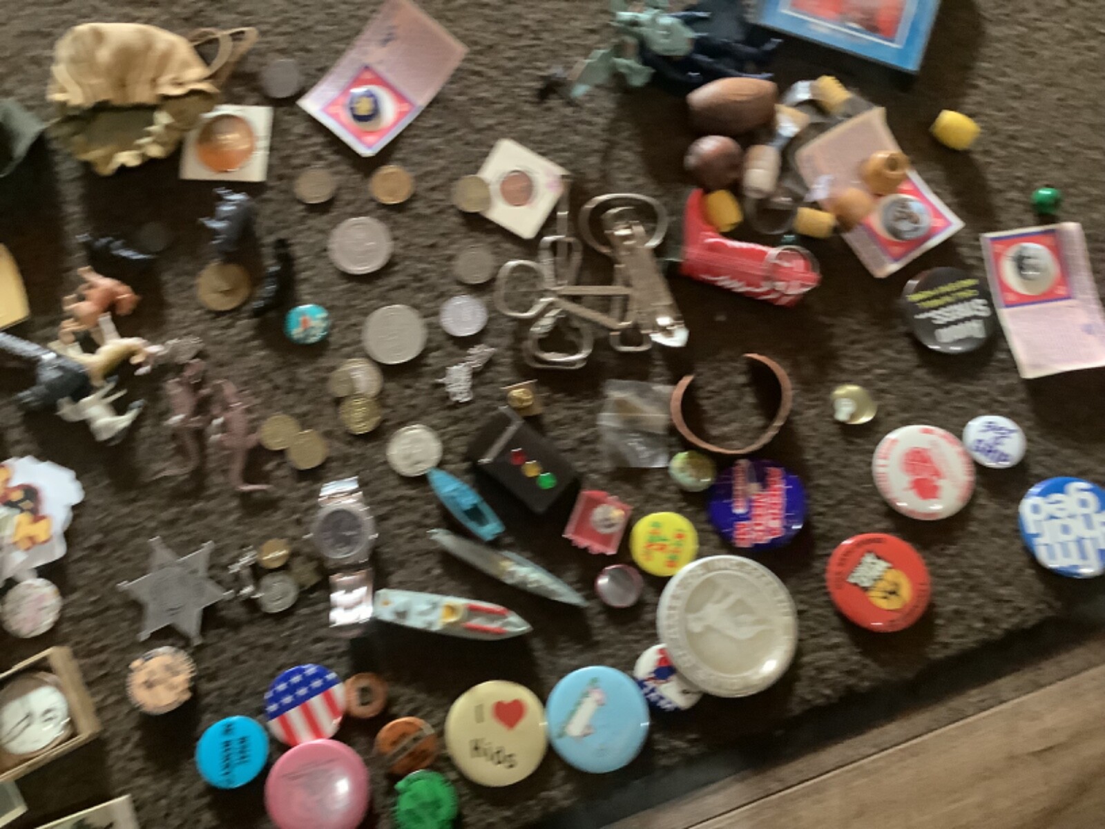 Vintage 0s junk drawer dime toys silver coin pins coins zippo knifes jewelry etc