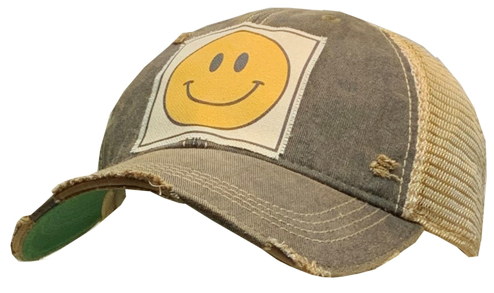 Vintage Life Happy Face Distressed Trucker Cap – One Size, Black Cotton/Poly Hat