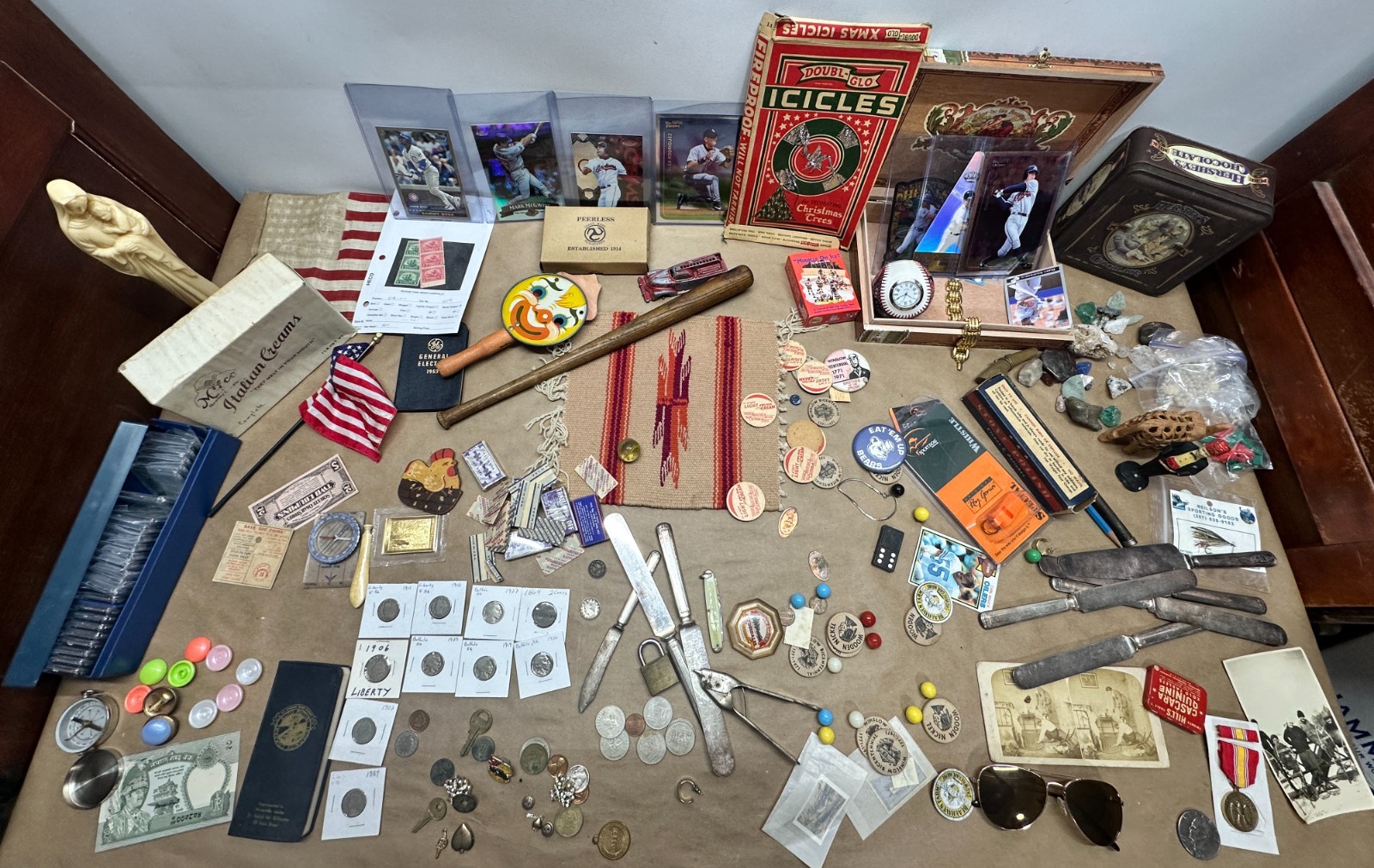 Junk Drawer Lot #5 – Random Antique Vintage Smalls – Coins Cards Jewelry Money