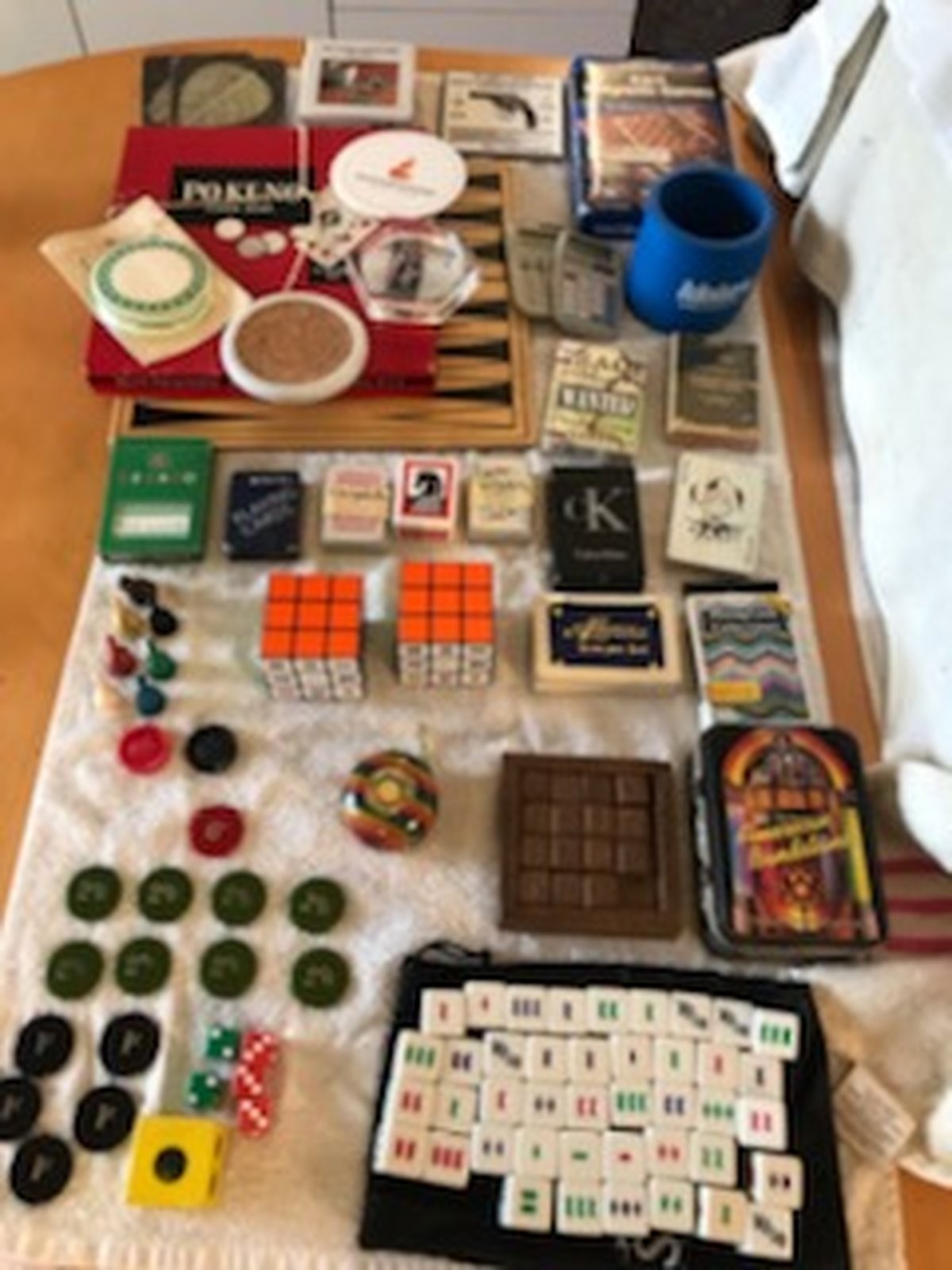 VINTAGE JUNK DRAWER LOT Cards, Board Game, Dice, Hand Games, Coasters, more