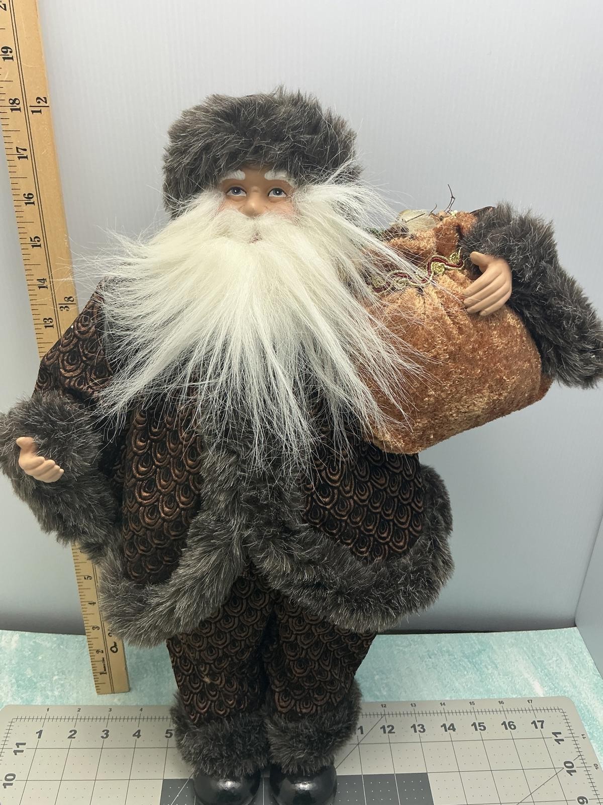 Vintage Santa Claus Figurine with Fur Trim and Sack