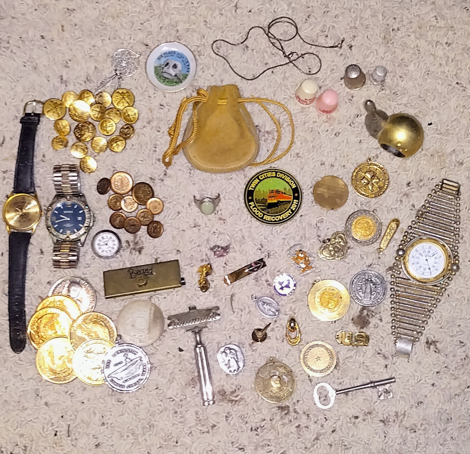 Vintage Treasure Collectible Lot, Resellers, Jewelry, Brass Buttons, Coins Etc.