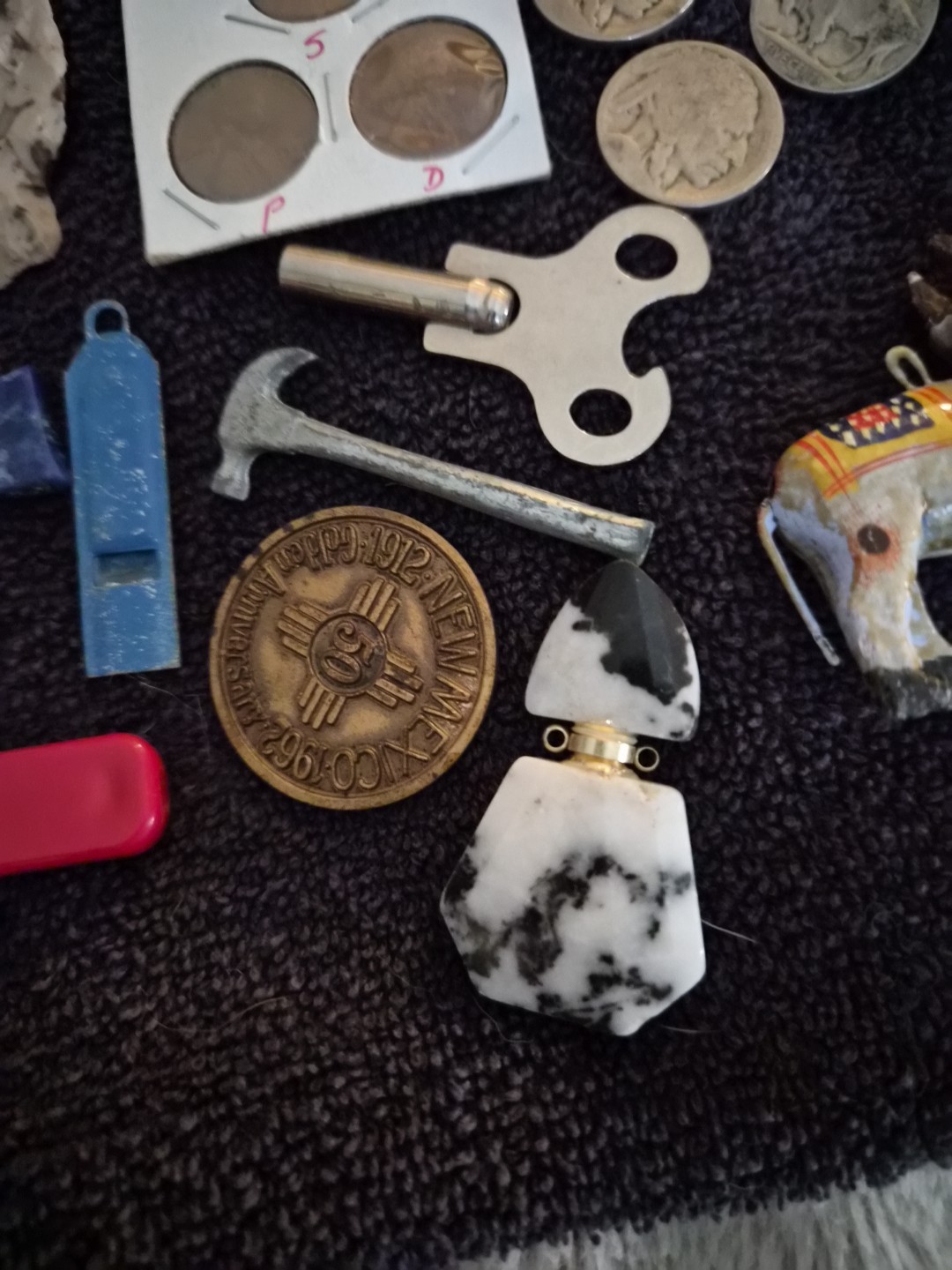 Vintage Junk Drawer – Coins, Arrowheads, Fossils, Knives Compass, & Collectibles