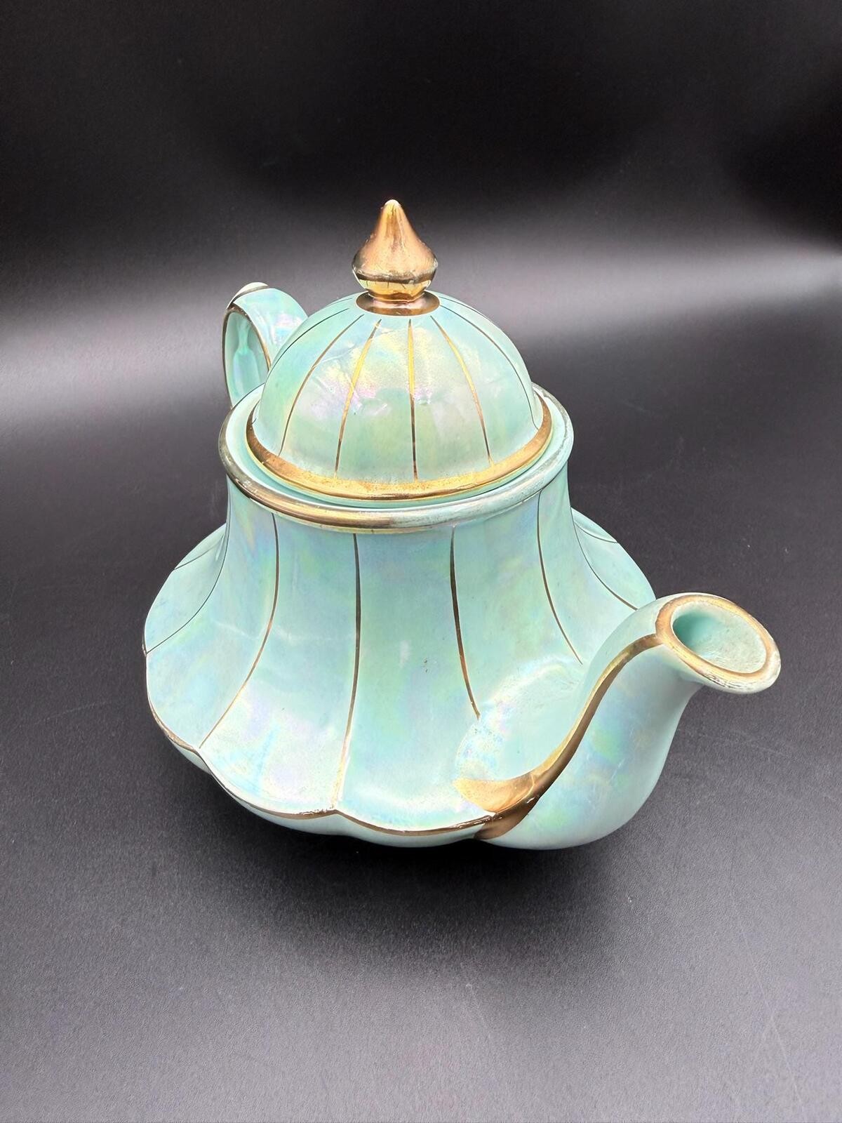 Antique Iridescent Lustre Teapot Gold Trim England Sadler Style